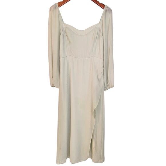 Abercrombie & Fitch Light Pastel Green Romantic Midi Dress with Sheer Sleeves - Picture 3 of 13